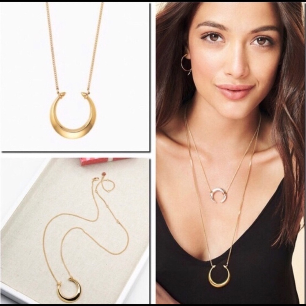 Stella & Dot Double Horn Crescent Moon Necklace